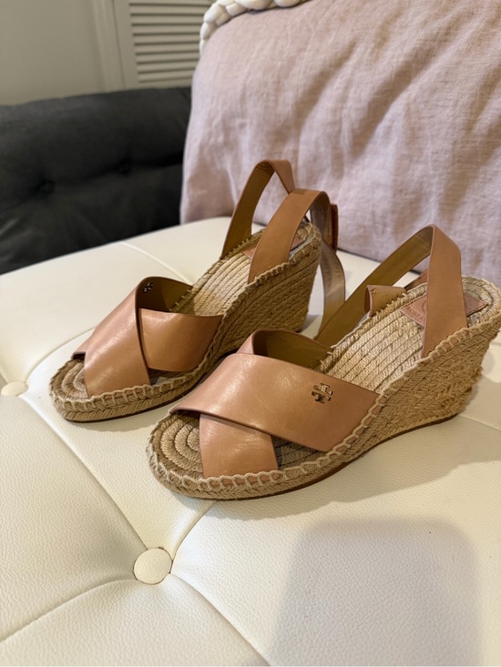 Tory Burch Shoes - Tory Burch Caramel Leather Espadrille Wedge Sandals